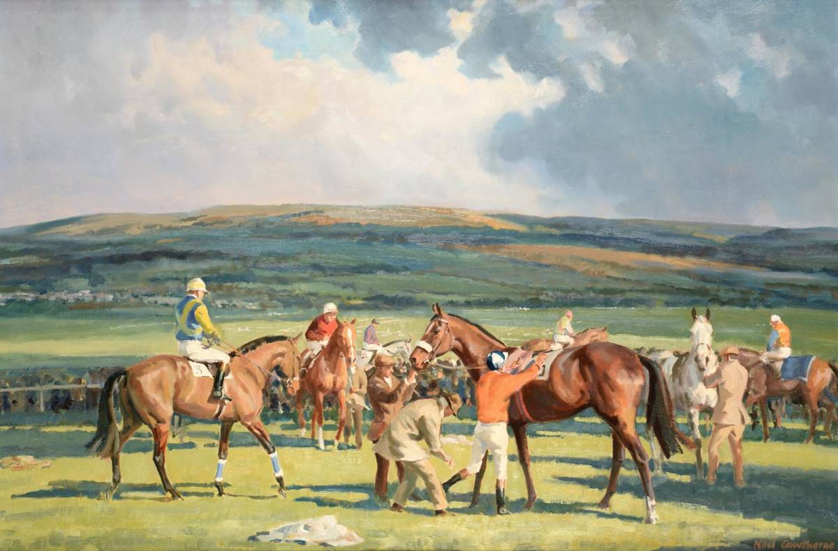 Lot 809 - Neil Cawthorne (b.1936)  "Cheltenham Paddock " Signed, oil on canvas, 59.5cm by 89cm   * Artist...