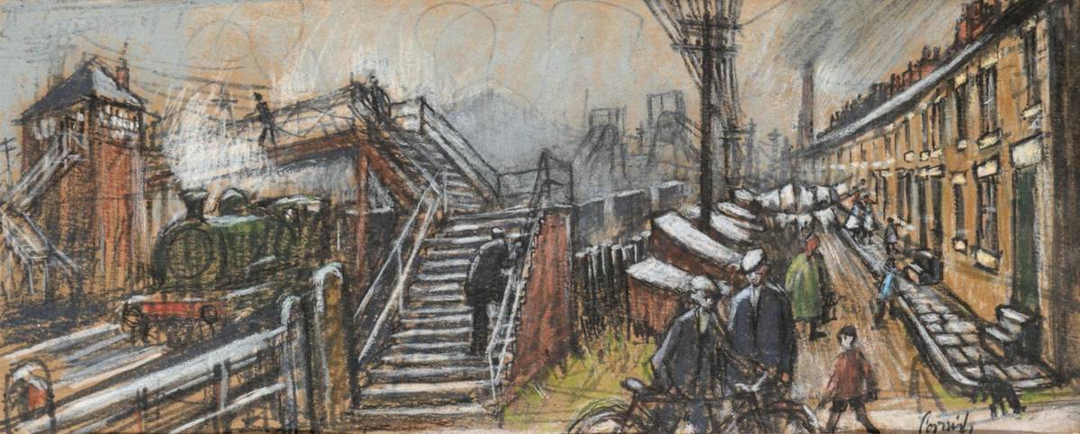 Lot 828 - Norman Stansfield Cornish (1919-2014)  "Trimdon Grange Crossing " Signed, pastel, together with...