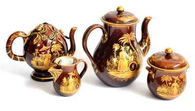 Lot 8 - A Rockingham Brown Glazed and Gilded Four Piece Tea and Coffee Service, circa 1830, each piece...
