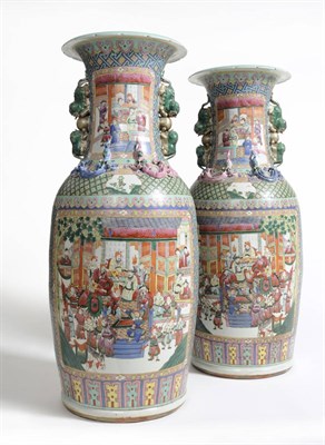 Lot 21 - A Large Pair of Chinese Porcelain Baluster Vases, 20th century, each with notched everted rims...
