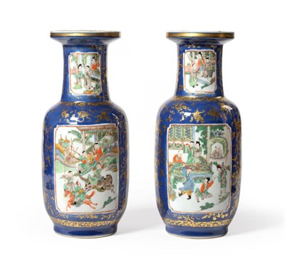 Lot 24 - A Pair of Chinese Porcelain Rouleau Vases, late 19th century, with shouldered bodies and tall...