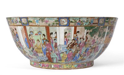 Lot 25 - An Unusually Large Cantonese Famille Rose Punch Bowl, mid 19th century, the exterior decorated with