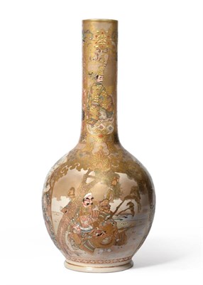 Lot 50 - A Japanese Earthenware Bottle Vase, late 19th century, the globular body with tall cylindrical...