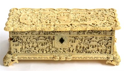 Lot 57 - A Chinese Export Ivory Glove Box, Canton, circa 1850, the bracketed rectangular lid and all...