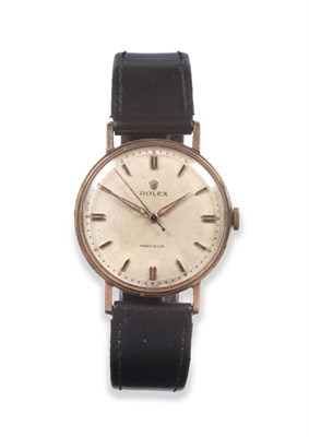 Lot 81 - A 9ct Gold Centre Seconds Wristwatch, signed Rolex, Precision, 1956, (calibre 1210) 17-jewel...