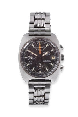 Lot 90 - A Stainless Steel Automatic Calendar Chronograph Wristwatch with 24-hour Indication, signed...