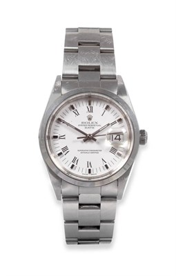 Lot 93 - A Stainless Steel Automatic Calendar Centre Seconds Wristwatch, signed Rolex, Oyster Perpetual,...
