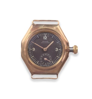 Lot 101 - A Rare 9ct Gold Octagonal Shaped Wristwatch, signed Rolex, model: Oyster, ref: 2136, 1934, 15-jewel