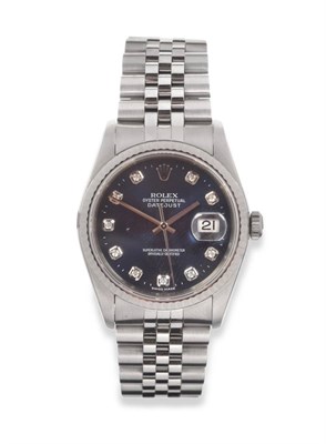 Lot 114 - A Stainless Steel Automatic Calendar Centre Seconds Wristwatch, signed Rolex, Oyster Perpetual,...