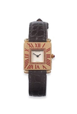 Lot 115 - An 18ct Gold Wristwatch, signed Cartier, Paris, model: Quadrant, circa 1990, quartz movement,...