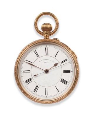 Lot 124 - An 18ct Gold Open Faced Chronograph Pocket Watch, signed Thos Russell & Son, Makers to the...