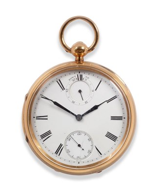 Lot 125 - An 18ct Gold Open Faced Pocket Watch with Power Reserve Indication, 1882, lever movement,...