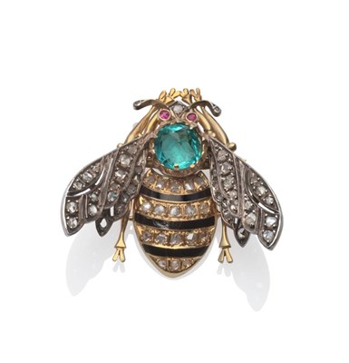 Lot 144 - A Bug Brooch, with a green paste and rose cut diamond set body, and rose cut diamond set wings,...