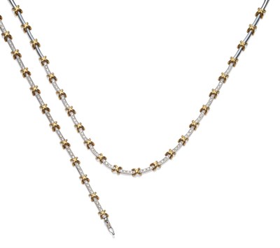 Lot 195 - An 18 Carat Gold Diamond Necklace and Bracelet Set, round brilliant cut diamonds inset within white