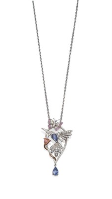 Lot 201 - An 18 Carat White Gold Hummingbird Pendant, by Garrard, the pendant in the form of a...