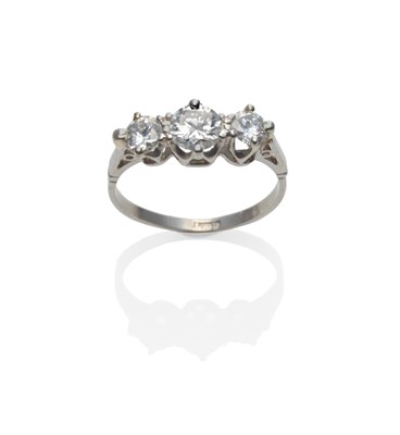 Lot 207 - A Diamond Three Stone Ring, the round brilliant cut diamonds in white claw settings, to lined...