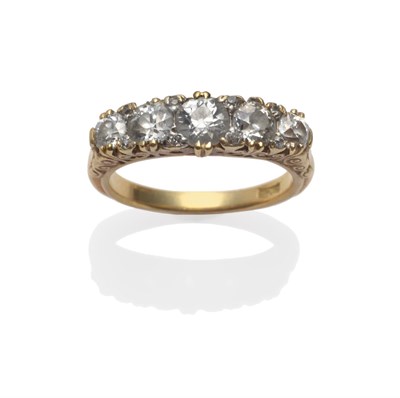 Lot 250 - A Diamond Five Stone Ring, circa 1880, the graduated old cut diamonds with diamond accents, in...