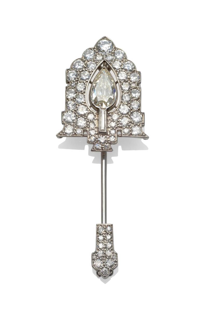 Lot 259 An Art Deco Diamond Jabot Pin by Cartier