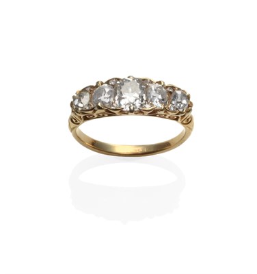 Lot 302 - A Victorian Diamond Five Stone Ring, the graduated old cut diamonds spaced by pairs of rose cut and