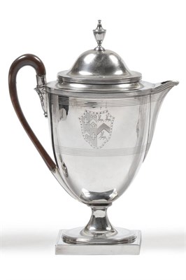 Lot 315 - A George III Silver Hot Water Jug, Henry Chawner, London 1813, the flattened inverted bell...