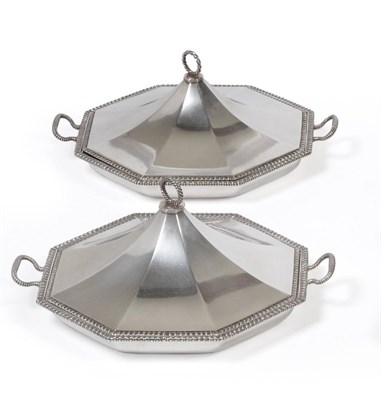 Lot 320 - A Pair of George III Silver Entree Dishes, Thomas Heming, London 1766, the octagonal bases with...