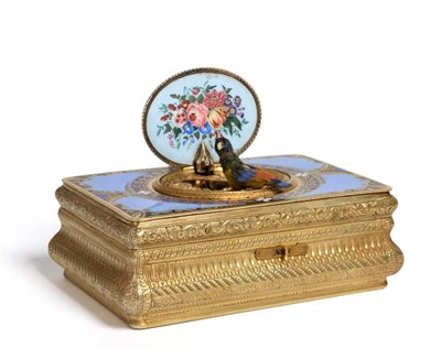 Lot 349 - A Swiss Gilt and Enamel Singing Bird Box, in the manner of Charles Bruguier, 19th century, of...