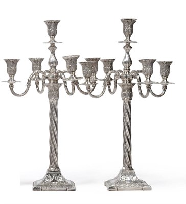 Lot 383 - A Pair of Edwardian Silver Candelabra, Lee & Wigfull (Henry Wigfull), Sheffield 1904, the...