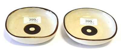 Lot 399 - Dame Lucie Rie (1902-1995): A Pair of Stoneware Dishes, of square form, pitted oatmeal glaze...