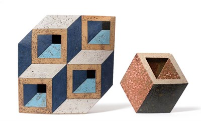 Lot 404 - Ben Arnup (b.1954): A Stoneware Sculpture, in the form of a cube with cut sides, blue, green...