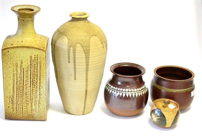 Lot 409 - David Lloyd Jones (1928-1994): Two Stoneware Jars, brown glaze with white decoration, impressed...