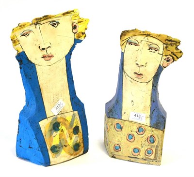 Lot 413 - Christy Keeney (Irish b.1958): Two Painted Clay Slab Built Figurative Sculptures, incised KEENEY 04