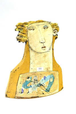 Lot 414 - Christy Keeney (Irish b.1958): A Painted Clay Slab Built Figurative Sculpture, incised KEENEY, 45cm