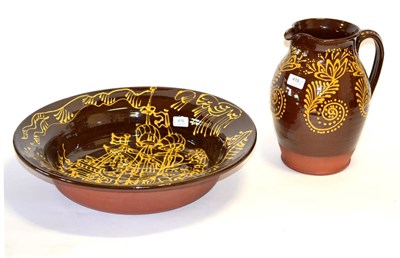 Lot 419 - A Wetheriggs Pottery Slipware Bowl, decorated with a galleon in a storm, impressed WETHERIGGS...