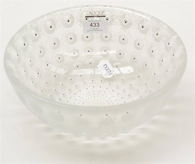 Lot 433 - A Modern Lalique Nemours Clear, Frosted and Black Stained Glass Bowl, No.404, the underside moulded