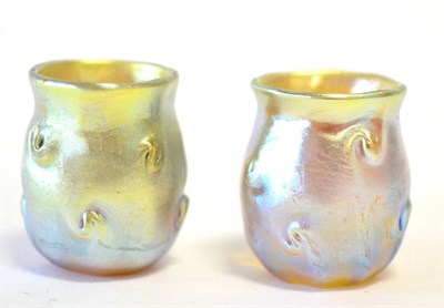 Lot 436 - Two Louis Comfort Tiffany Favrile Glass Tumblers, yellow iridescent, each signed L.C.T favrile,...