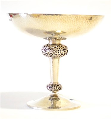 Lot 445 - An Arts & Crafts Dublin Silver Footed Bowl, the hammered circular bowl above a flared stem with two