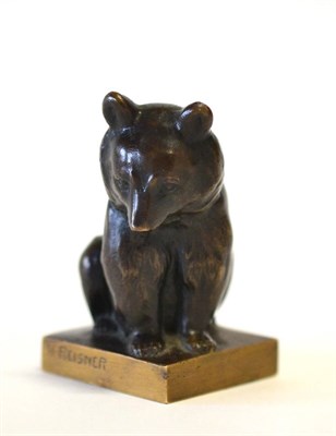 Lot 454 - An Art Deco Bronze Bear Cub, in a seated poise, on a square base, signed H.REISNER, 7.5cm