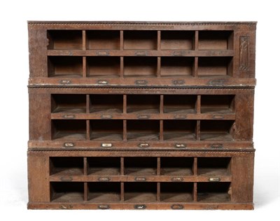 Lot 463 - Three 1930's Robert  "Mouseman " Thompson Fitted Pigeon Holes/Message Boxes, each with ten...