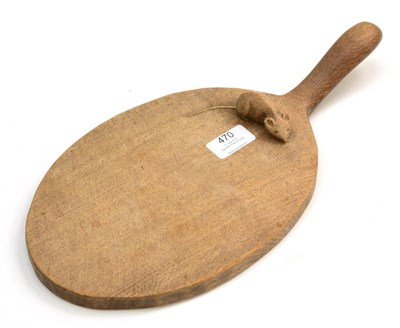 Lot 470 - A Robert  "Mouseman " Thompson Oak Cheese Board, circa 1950s, with carved mouse signature on...