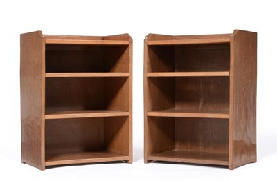 Lot 473 - A Pair of Robert  "Mouseman " Thompson Open Bedside Bookcases, each with a raised upstand, with two