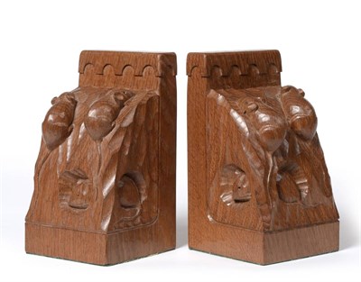 Lot 480 - A Pair of Robert  "Mouseman " Thompson Triple Mice Bookends, each end carved with three mice,...