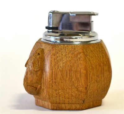 Lot 485 - A Robert  "Mouseman " Thompson Oak Table Lighter, of octagonal form, with carved mouse...