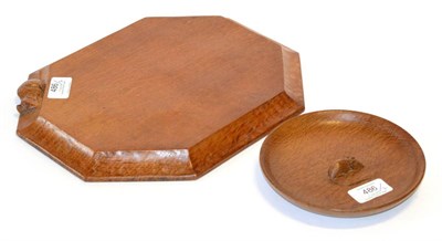 Lot 486 - A Robert  "Mouseman " Thompson Oak Bread Board, with a carved mouse signature, 31cm; and A...