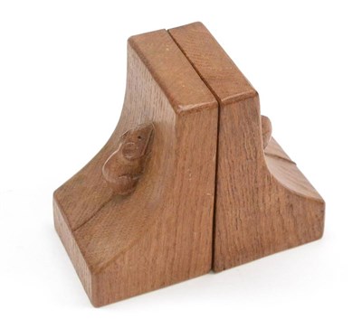 Lot 490 - A Pair of Robert  "Mouseman " Thompson Oak Single Mouse Bookends, each with carved mouse signature