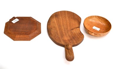 Lot 515 - A Robert  "Mouseman " Thompson Oak Kidney Cheese Board, with carved mouse signature on the...