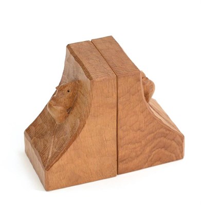 Lot 522 - A Pair of Robert  "Mouseman " Thompson Oak Single Mouse Bookends, both with chamfered edges,...