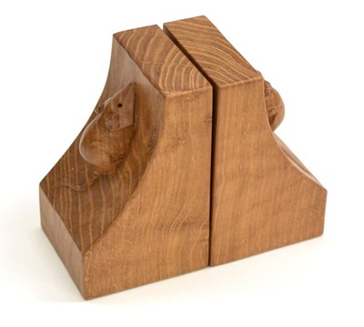 Lot 526 - A Pair of Robert  "Mouseman " Thompson Oak Single Mouse Bookends, each with carved mouse signature