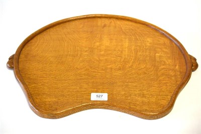 Lot 527 - A Robert  "Mouseman " Thompson Oak Kidney Shaped Tea Tray, with two carved mice handles, 47.5cm