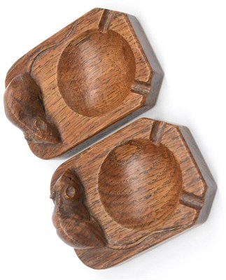 Lot 529 - A Pair of Robert  "Mouseman " Thompson Oak Ashtrays, of standard rectangular form, each with carved