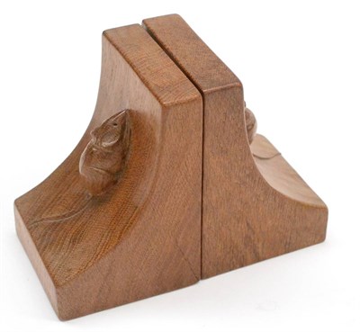 Lot 536 - A Pair of Robert  "Mouseman " Thompson Oak Single Mouse Bookends, each with carved mouse signature